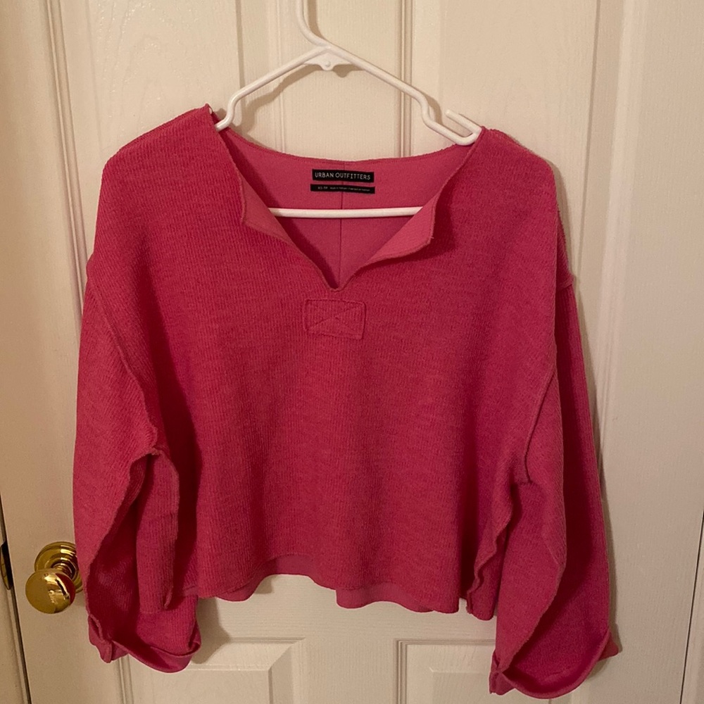 Boxy cropped bright pink sweater